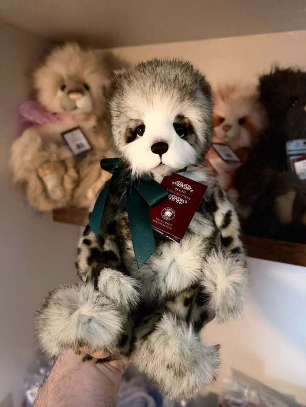 Charlie Bears CB222202B Craig Panda Bear Plush Chocolate/Grey Animal Pattern NWT